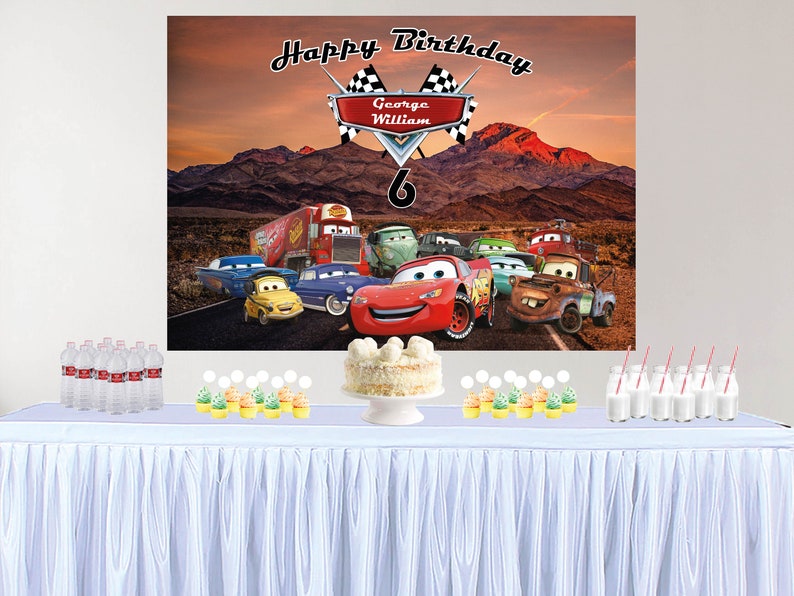 Cars Birthday Backdrop,Cars Birthday Banner,Cars Birthday Personalized,cars party,race car backdrop, Personalized Birthday Banner image 2
