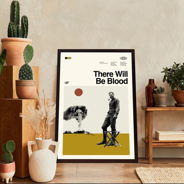 Ci sarà un poster di sangue, ci sarà una stampa di sangue, poster di film, arte di metà secolo, arte minimalista, poster vintage, poster retrò, arte della parete
