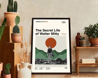 The Secret Life Of Walter Mitty Poster, Movie Poster, Midcentury Art, Minimalist Art, Vintage Poster, Retro Poster, Modern Art, Wall Decor