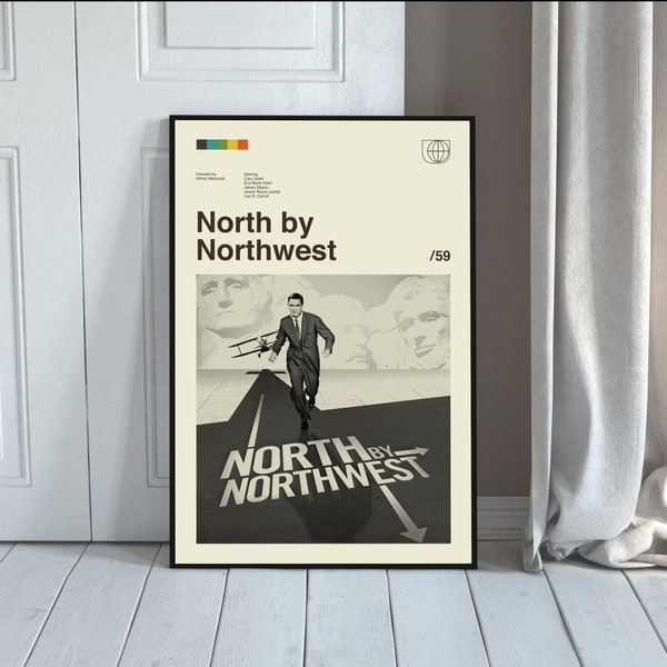 North By Northwest Poster, Alfred Hitchcock, North By Northwest Print, Movie Poster, Midcentury Art, Minimalist Art, Modern Art, Wall Decor