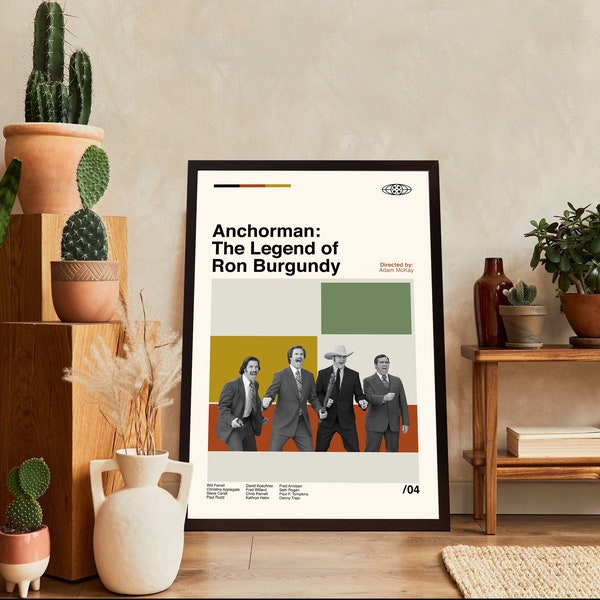Anchorman Poster, The Legend Of Ron Burgundy Poster, Movie Poster, Midcentury Art, Minimalist Art, Vintage Poster, Modern Art, Wall Decor