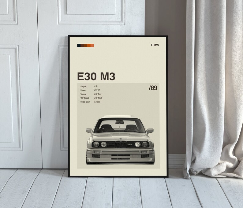 BMW E30 M3 Poster, Digital Download, Mid Century Modern Car Poster ...