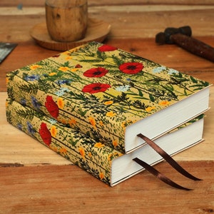 Leather Journal Notebook Poppies and Wildflowers (Papaveri e fiori di campo) Diary - Unique Gift for Writers, Artists