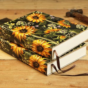 Leather Journal Notebook: Sunflower Floral Design, Button Closure