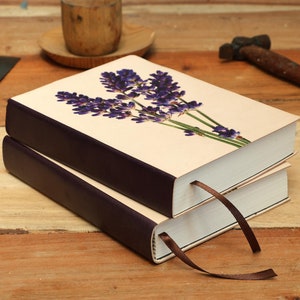 Leather Journal Notebook Travel Diary Journal for Women Men Hardcover Ruled Book for Writer Great Gift for Her Lavender and Butterfly Theme