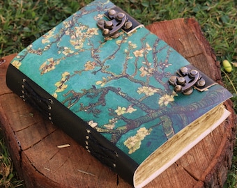 Handmade Leather Journal: Van Gogh Almond Blossom, Deckle Edge Paper