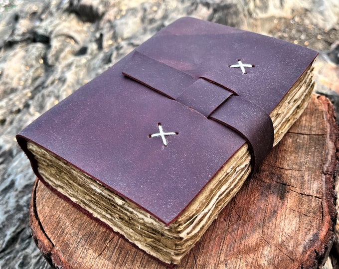 Leather Journal Handmade Vintage Unlined Deckle Edge Paper Christmas Gifts for women & men Cross Leather bound Book of Shadows, Grimoire