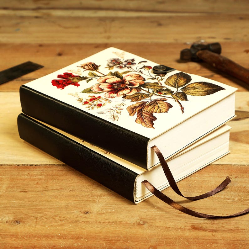 Two Ribbon Journal Leather Journal Notebook – Vintage Flower – Handmade Gift for Her ...