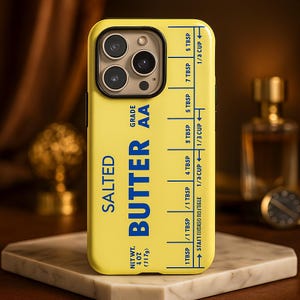 Funny Salted Butter iPhone Case with Retro Yellow Design and Cooking Measurements for Chefs, Food Lovers, Bakers, and Kitchen Aesthetic Fans