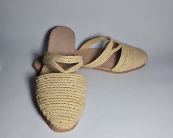 Raffia Shoes, Raffia Sandals, Raffia Slides, Moroccan Style Raffia Slippers, Moroccan Sandals, Raffia ballerina, Summer Shoes woman,