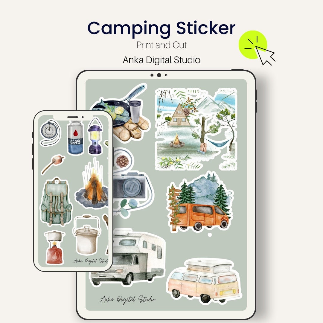 Camping Sticker Craft Camping Sticker Sheet | Road Trip Scrapbook, Planner (printable, PDF ...
