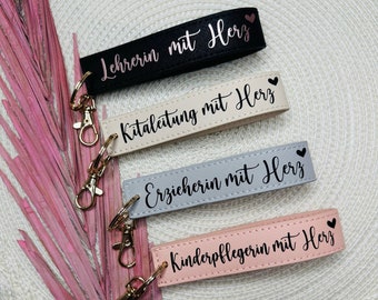 Schlüsselanhänger personalisiert aus Kunstleder für Erzieherin Lehrerin / Erzieherin mit Herz / Erzieherin Geschenk / Lehrerin Geschenk