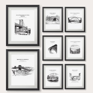 Black and White Bridges Drawing Poster | Brooklyn Bridge Sketching| Illustration of Bridge Wall Art | Black and White Wall Art |