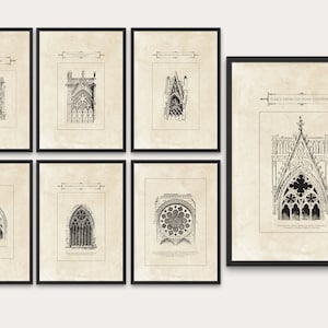 Gothic Cathedral Tracery Architecture Print Window | Tracery Interior Vintage Engraving Collection | Cathedral Windows Architectural Details