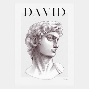 Head of David Art Print | Renaissance Wall Art | Michelangelo Printable Art | David Statue Drawing | 2 Different Background