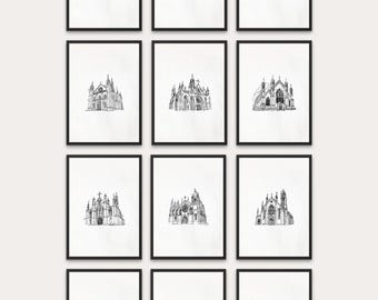 Gothic Kathedrale Linie Art Prints: Architekturskizze 13er Set (Digitaler Download)