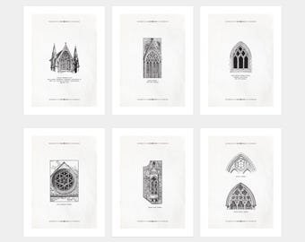 Gothic Cathedral Windows Print Set: Lincoln Architecture (Digital Download)