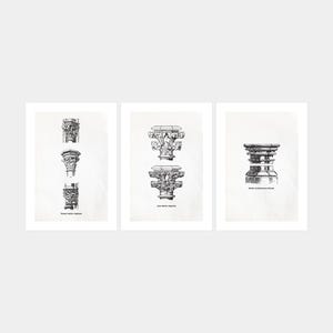 Gothic Architecture Print Set: Ancient Capitals Drawing (Digital Download)