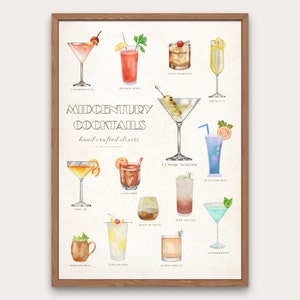 Stampa artistica di cocktail ad acquerello / Poster retrò per carrello bar (download digitale)