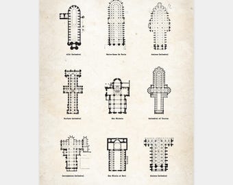 Poster Kathedrale Grundriss: Vintage Gothic Architektur (Digitaler Download)
