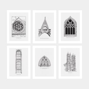 Gothic Architecture Print Set: Ancient Building Drawings (Digital Download)