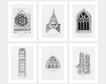 Gothic Architecture Print Set: Ancient Building Drawings (Digital Download)