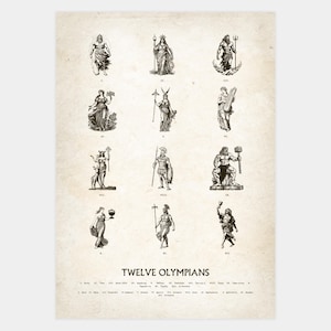 Tolv olympier-poster: Grekisk mytologi väggkonst (digital nedladdning)