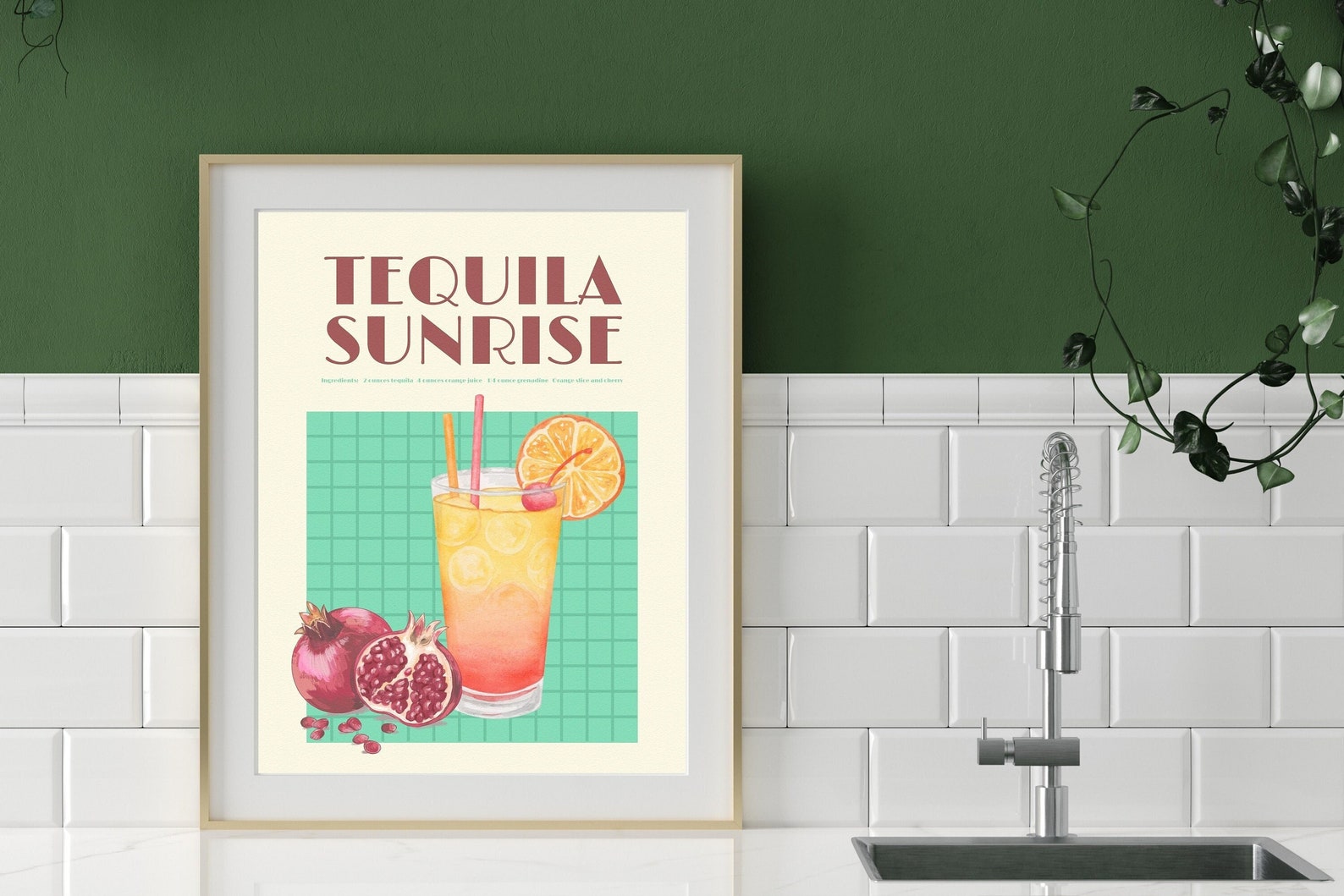 Tequila Sunrise Bar Cart Art Tequila Sunrise Dining Room Poster for Bar ...