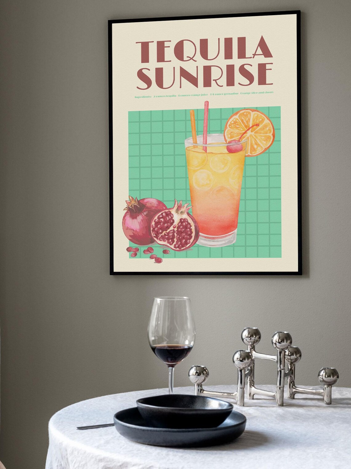 Tequila Sunrise Bar Cart Art | Tequila Sunrise Dining Room Poster for ...