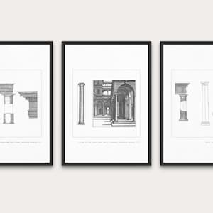 Barock Stil Architekturzeichnung Drucken 3er-Set | Architektonische Barocksäulen und Ordnungen Skizzieren 1620 | Geschenk für Architekt