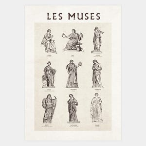 Poster stampabile Les Muses / Poster delle nove muse della mitologia greca / Poster mitologico Les Muses / Arte murale delle muse della mitologia greca