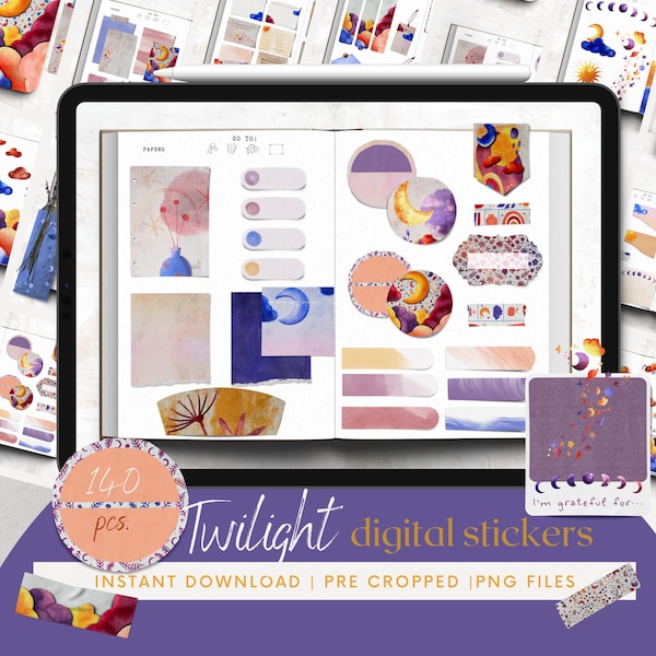 Twilight sky stickers | Goodnotes stickerbook | new moon | realistic bullet journal | digital planner decoration | clipart | png | star moon