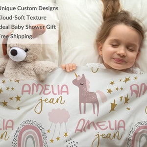 Unicorns Personalized Blanket For Baby & Kids -Custom Name Nursery Blanket - Unique Custom Gift for Newborn, Toddler, Baby Shower, Girls