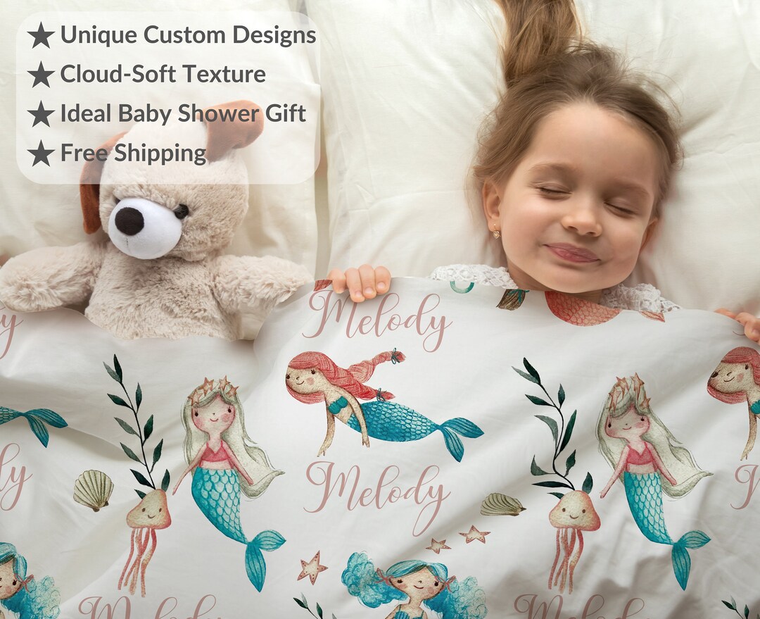 Mermaid Personalized Blanket for Baby & Kids custom Name Nursery