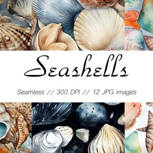 Seashell Seamless Pattern Set – Beach Scrapbooking Designs (Digital Download)