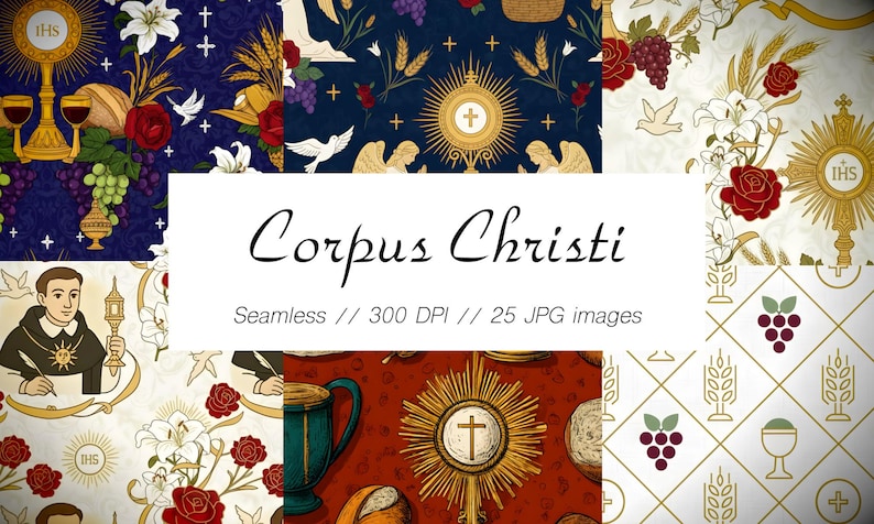 Corpus Christi Seamless Patterns - Catholic Eucharist Designs (digital ...