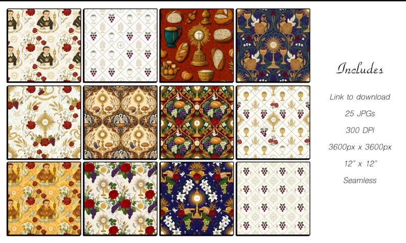 Corpus Christi Seamless Patterns - Catholic Eucharist Designs (digital ...