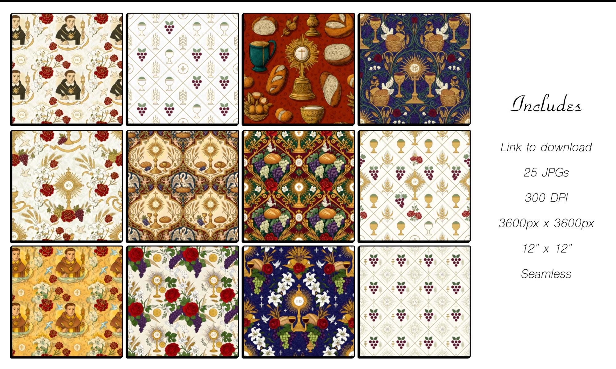 Corpus Christi Seamless Patterns - Catholic Eucharist Designs (digital ...