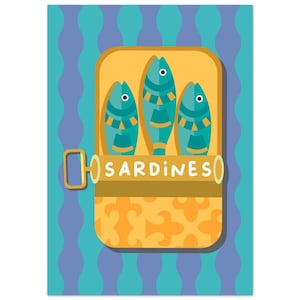 Stampa artistica di sardine portoghesi | Poster portoghese | Decorazione della cucina mediterranea | Stampa artistica A4–A0 su carta opaca