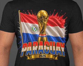 Paraguay World Cup 2026 Shirt, Paraguay Soccer Fan Tee, Double Sided Football T-Shirt, Paraguay Flag Trophy Graphic Tee