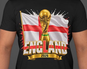 England World Cup 2026 Shirt, England Soccer Fan Tee, Double Sided Football T-Shirt, England Flag Trophy Graphic Tee