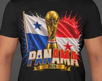 Panama World Cup 2026 Shirt, Panama Soccer Fan Tee, Double Sided Football T-Shirt, Panama Flag Trophy Graphic Tee