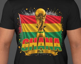 Ghana VM 2026 T-shirt, Ghana fotbollsfan-t-shirt, dubbelsidig fotbollst-shirt, Ghana flagga trofégrafik-t-shirt