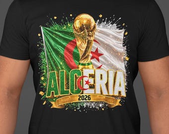 Algeriet fotboll svart t-shirt 2026, dubbelsidig världsfotbollströja, algerisk flaggtröja, fotbollsfangåva, herr grafisk t-shirt, VM