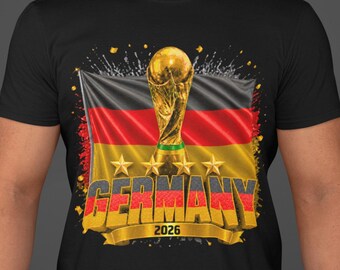 Germany World Cup 2026 4 Stars Shirt, Germany Soccer Fan Tee, Double Sided Football T-Shirt, German Flag Trophy Graphic Tee