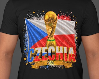 Czechia World Cup 2026 Shirt, Czech Republic Soccer Fan Tee, Double Sided Football T-Shirt, Czech Flag Graphic Tee, Czechia Black Tshirt