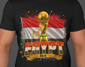 Egypt World Cup 2026 Shirt, Egypt Soccer Fan Tee, Double Sided Football T-Shirt, Egypt Flag Trophy Graphic Tee