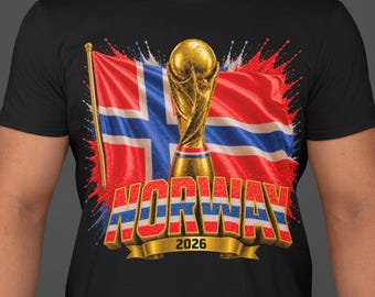 Norway World Cup 2026 Shirt, Norway Soccer Fan Tee, Double Sided Football T-Shirt, Norwegian Flag Trophy Graphic Tee
