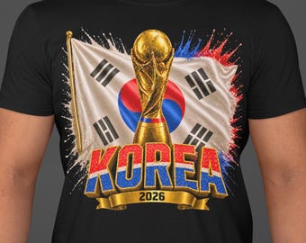 Korea World Cup 2026 Shirt, South Korea Soccer Fan Tee, Double Sided Football T-Shirt, Korean Flag Trophy Graphic Tee