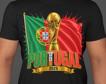 Portugal World Cup 2026 Shirt, Portugal Soccer Fan Tee, Double Sided Football T-Shirt, Portuguese Flag Trophy Graphic Tee